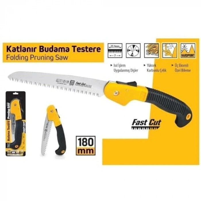 180 mm katlanır budama testeresi, yüksek karbon çelikten yapılmış