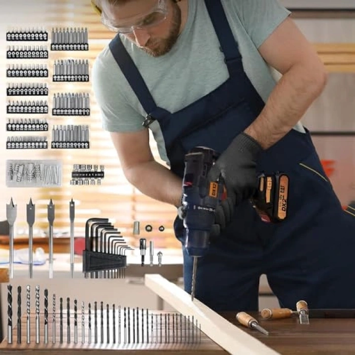 18Volt/2.0Ah Li-ion Şarjlı Matkap ve 201 Parça Uç Seti