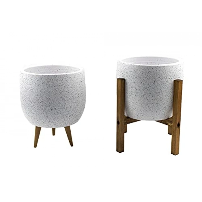 19 cm Beyaz Granit İkili Saksı Seti, 3 Ayaklı