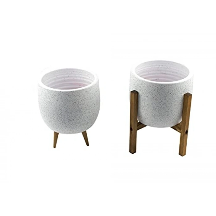 19 cm Beyaz Granit İkili Saksı Seti, 3 Ayaklı