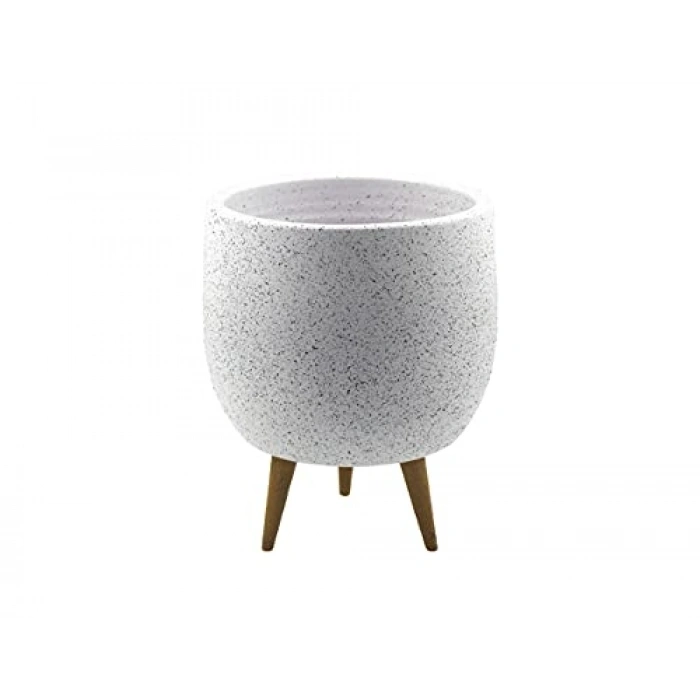 19 cm Beyaz Granit Toprak Saksı, 3 Ayaklı