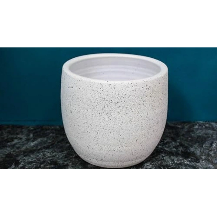 19 cm Beyaz Granit Toprak Saksı, Salon Çiçeklik