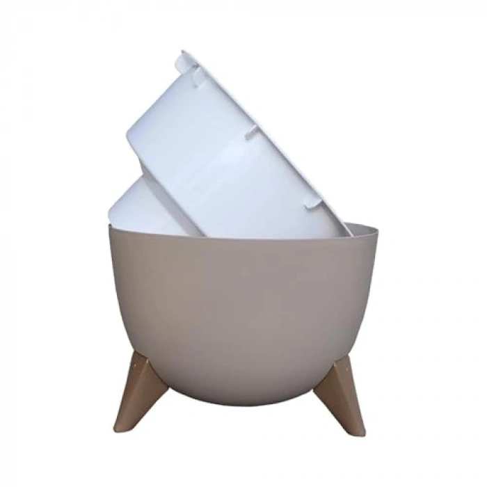 19 cm Delikli Süzgeçli Ayaklı Küre Saksı, 2 Litre Kapasiteli Bej Renk
