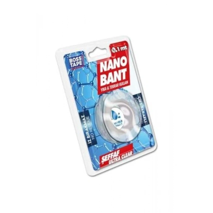 19 mm x 1 mt Çift Taraflı Şeffaf Nano Bant, Dayanıklı Yapışkan