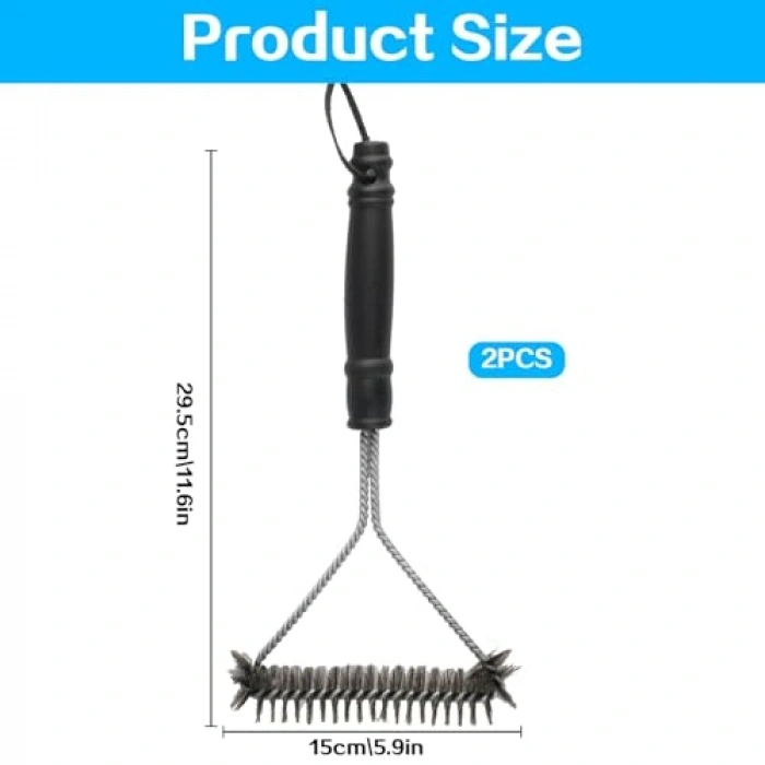 2 Adet 30 cm Paslanmaz Çelik Tezleme Fırçası, Üçgen Tasarım