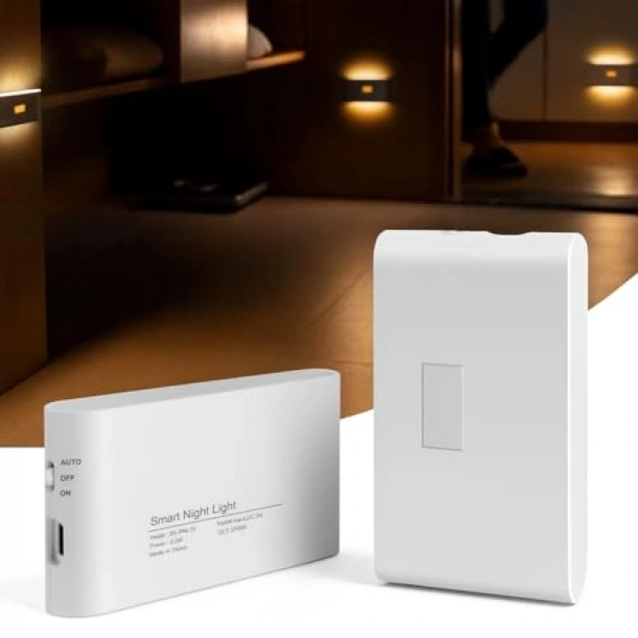 2 Adet Beril İki Yönlü Sensörlü Şarjlı LED Aplik, 5W 2700K Sıcak Işık, DC 5V, 110° Hareket Algılama, 3-5m Sensör Mesafesi, 20 Saat Sabit Işık Süresi, Otomatik/Manuel Modlu – ABS Gövde