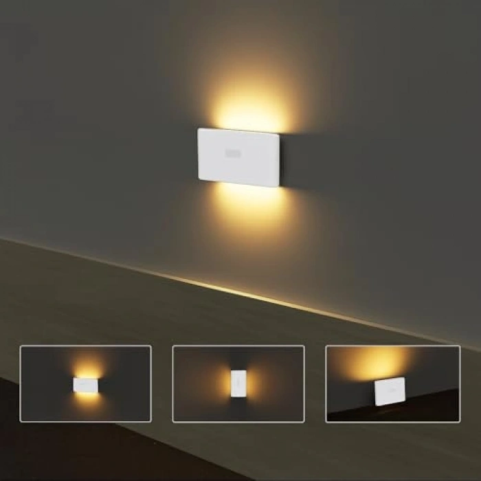 2 Adet Beril İki Yönlü Sensörlü Şarjlı LED Aplik, 5W 2700K Sıcak Işık, DC 5V, 110° Hareket Algılama, 3-5m Sensör Mesafesi, 20 Saat Sabit Işık Süresi, Otomatik/Manuel Modlu – ABS Gövde