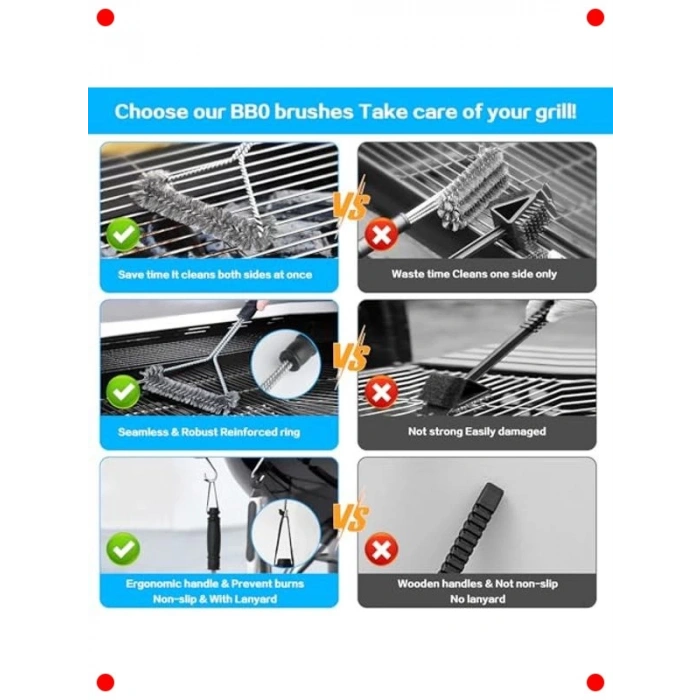 2 Adet Paslanmaz Çelik Izgara Fırçası, 30 cm