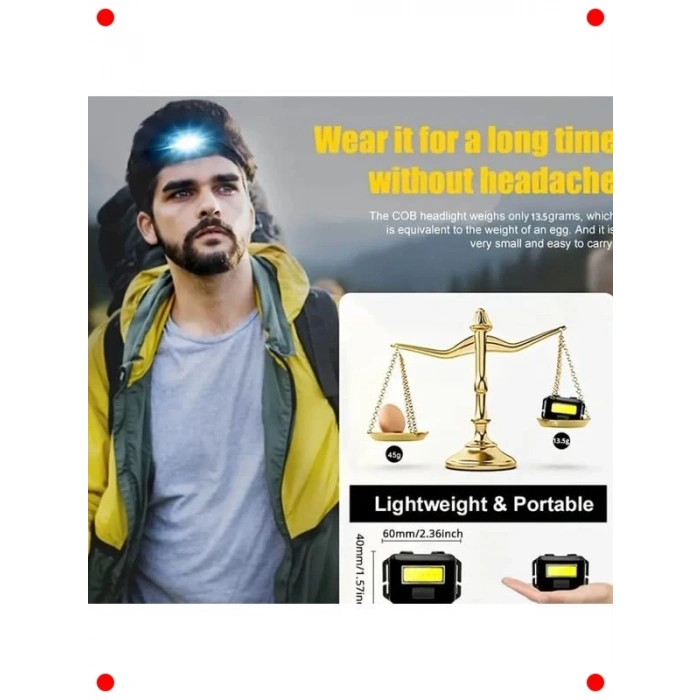 2 Adet Pilli Kafa Lambası Feneri (COB LED)