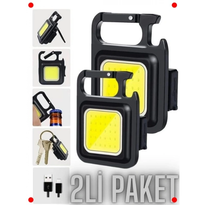 2 Adet USB Şarjlı Cep Feneri & Şişe Açacağı
