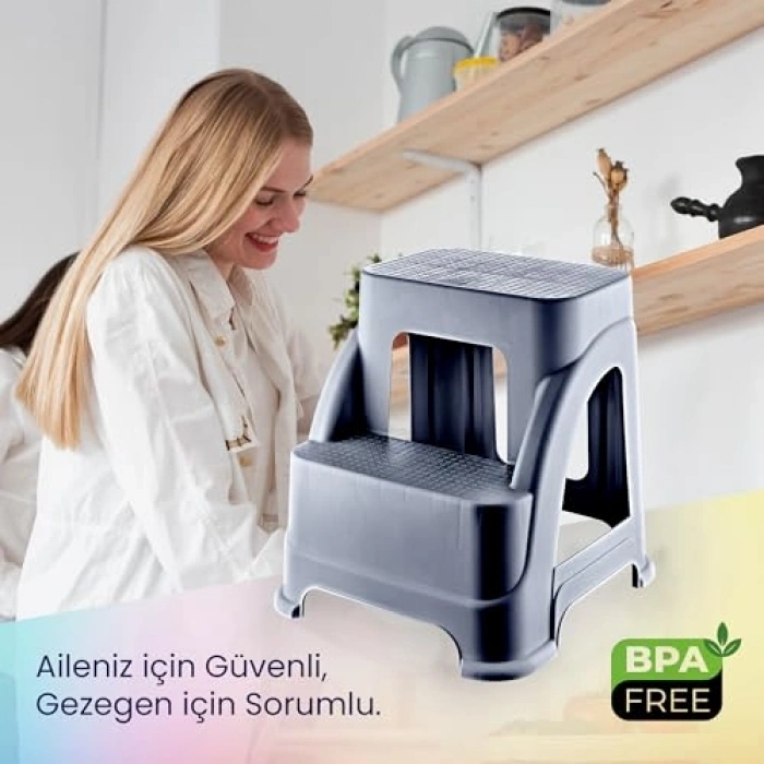 2 Basamaklı Boy Merdiven, Kaymaz Taban, Hafif ve Dayanıklı