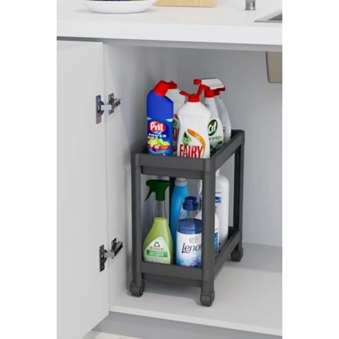 2 Katlı Tekerlekli Düzenleyici Raf, Mutfak ve Deterjanlık