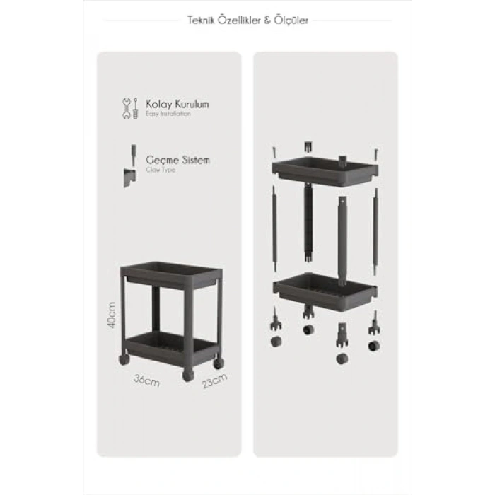 2 Katlı Tekerlekli Düzenleyici Raf, Mutfak ve Deterjanlık