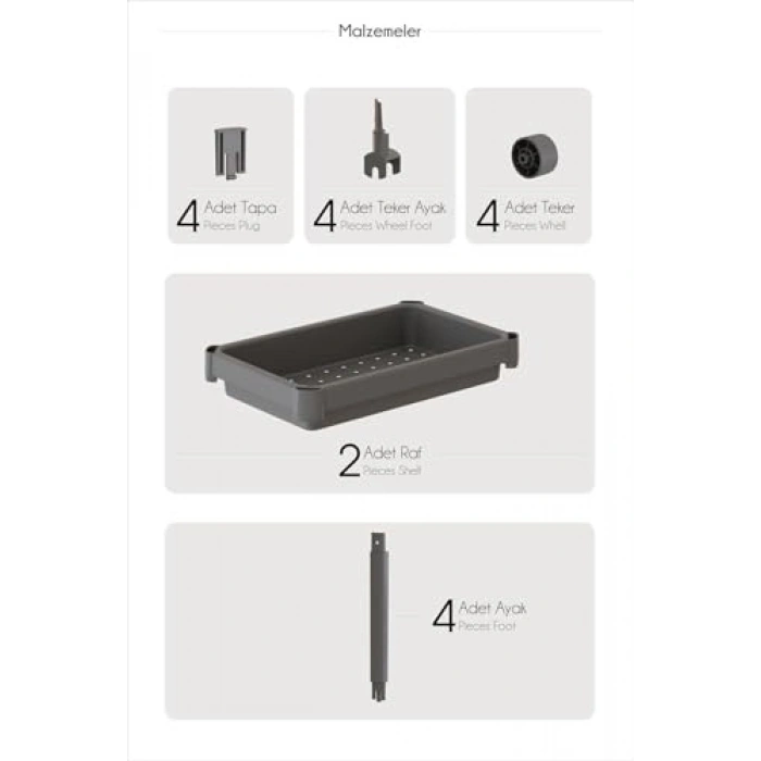 2 Katlı Tekerlekli Düzenleyici Raf, Mutfak ve Deterjanlık