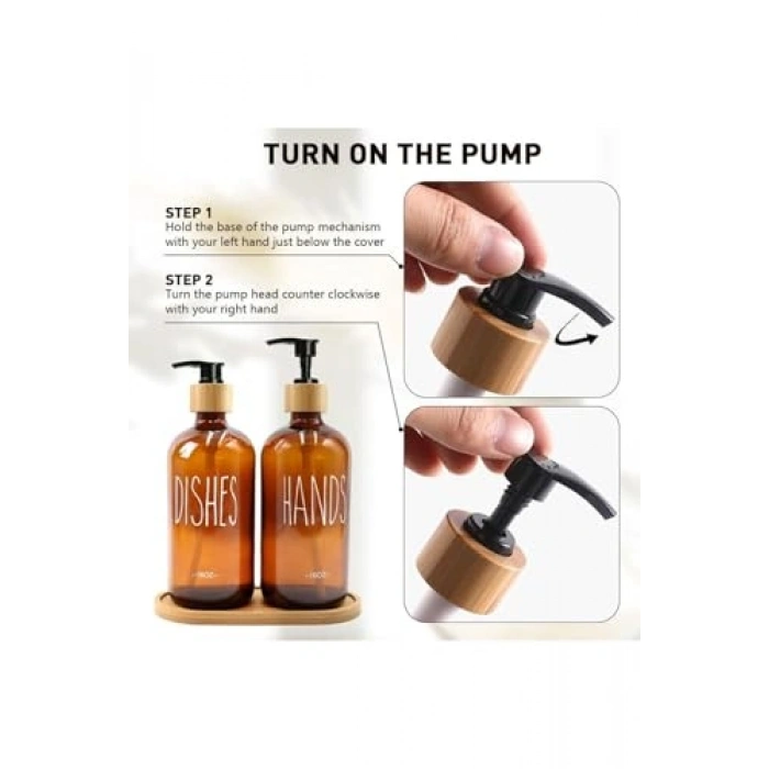 2li Bambu Standlı Cam Sıvı Sabunluk Seti, 475 ml