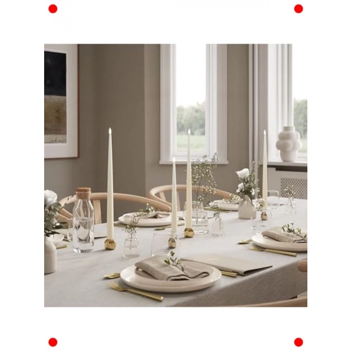 2li Krem Rengi Alevsiz LED Yemek Mumu Seti (38 cm)