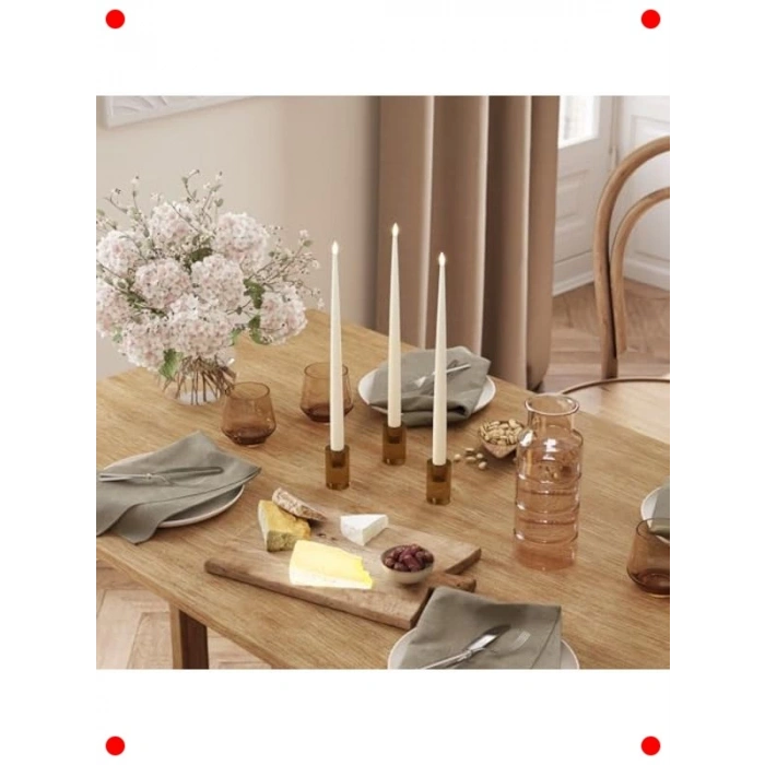 2li Krem Rengi Alevsiz LED Yemek Mumu Seti (38 cm)