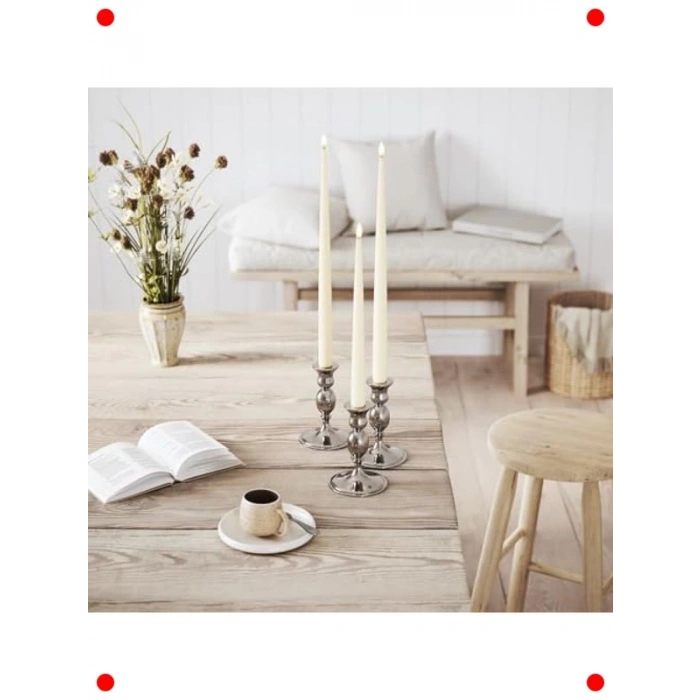 2li Krem Rengi Alevsiz LED Yemek Mumu Seti (38 cm)