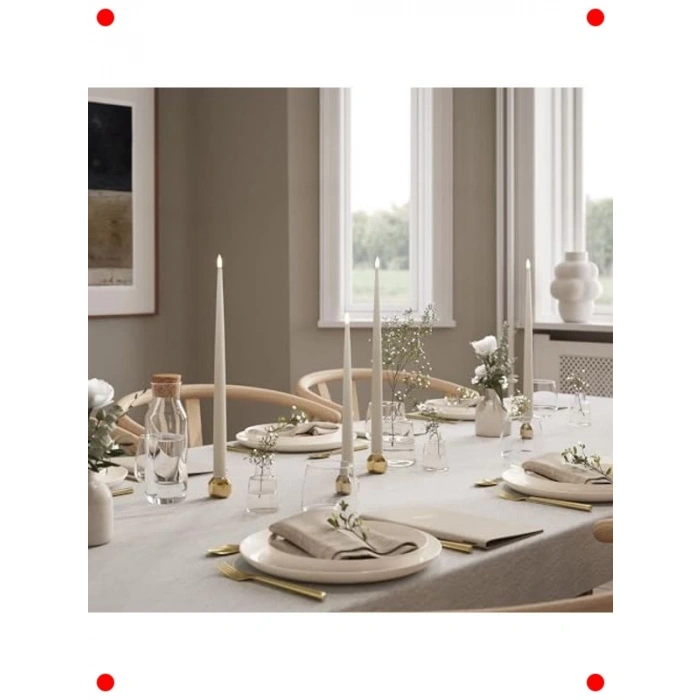 2li Kum Rengi Alevsiz LED Yemek Mumu Seti (38 cm)