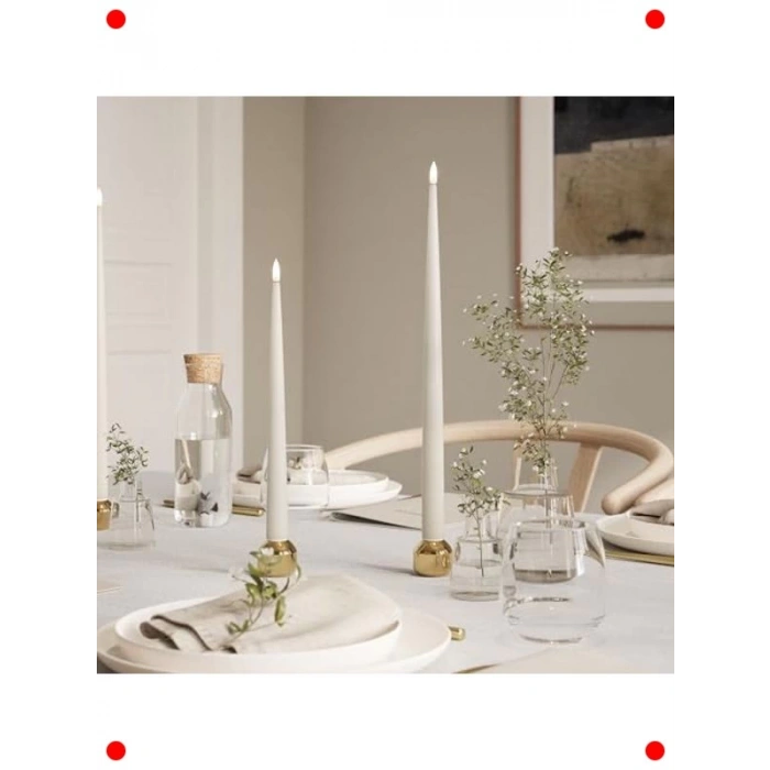 2li Kum Rengi Alevsiz LED Yemek Mumu Seti (38 cm)