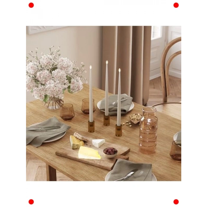 2li Kum Rengi Alevsiz LED Yemek Mumu Seti (38 cm)