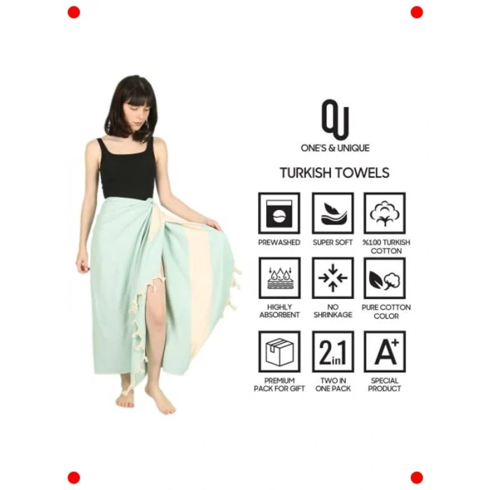 2li Organik Pamuk Peştemal Havlu Seti - Mint