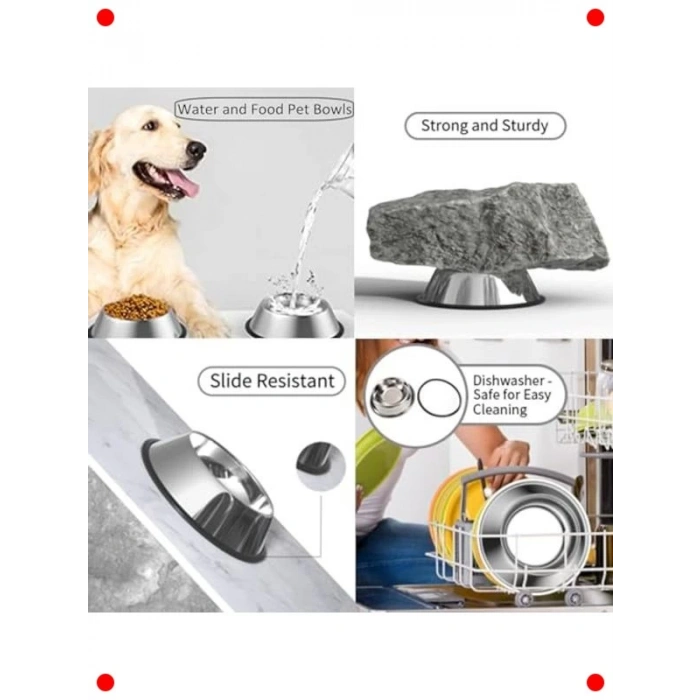2li Paslanmaz Çelik Kaydırmaz Mama ve Su Kabı Seti