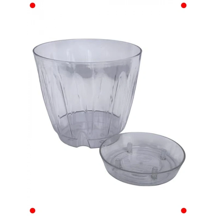 2li Şeffaf Orkide Saksı Seti, 1.5 Lt, Gizli Tabaklı