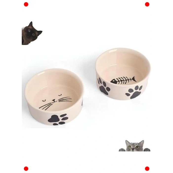 2li Seramik Kedi Mama ve Su Kabı Seti - Hijyenik