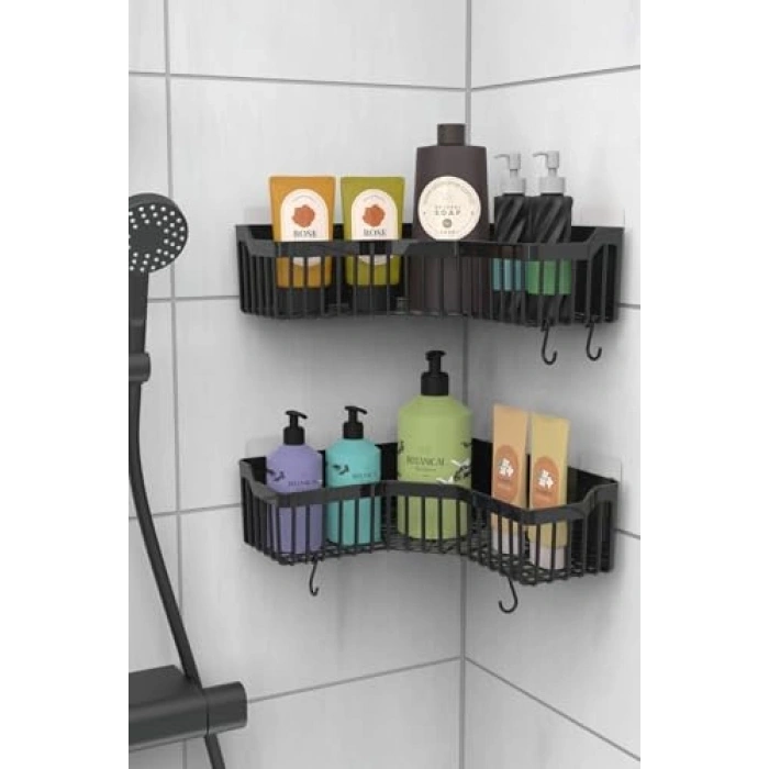 2li Yapışkanlı Banyo Rafı Seti, Plastik Duş Düzenleyici