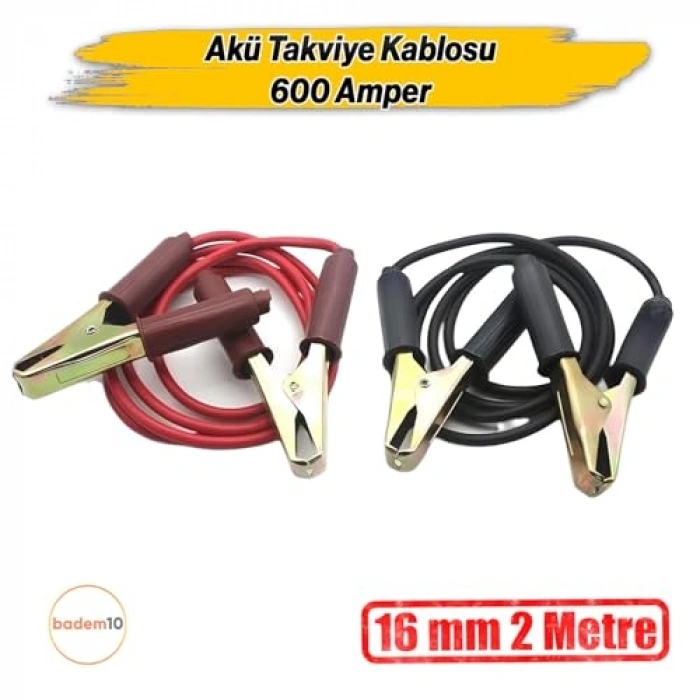 2 Metre 16mm² Kalın Akü Takviye Kablosu, 600 Amper