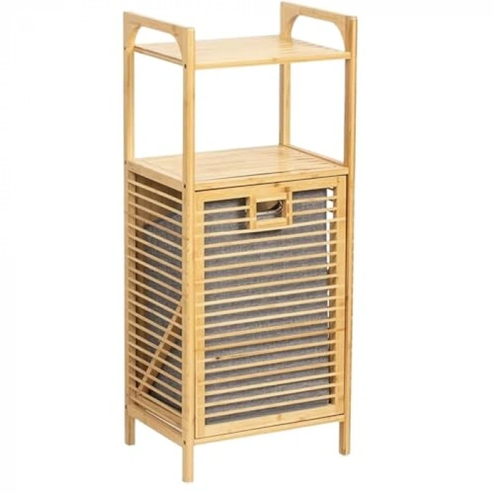 2 Raflı Bambu Banyo Dolabı, Çamaşır Sepeti