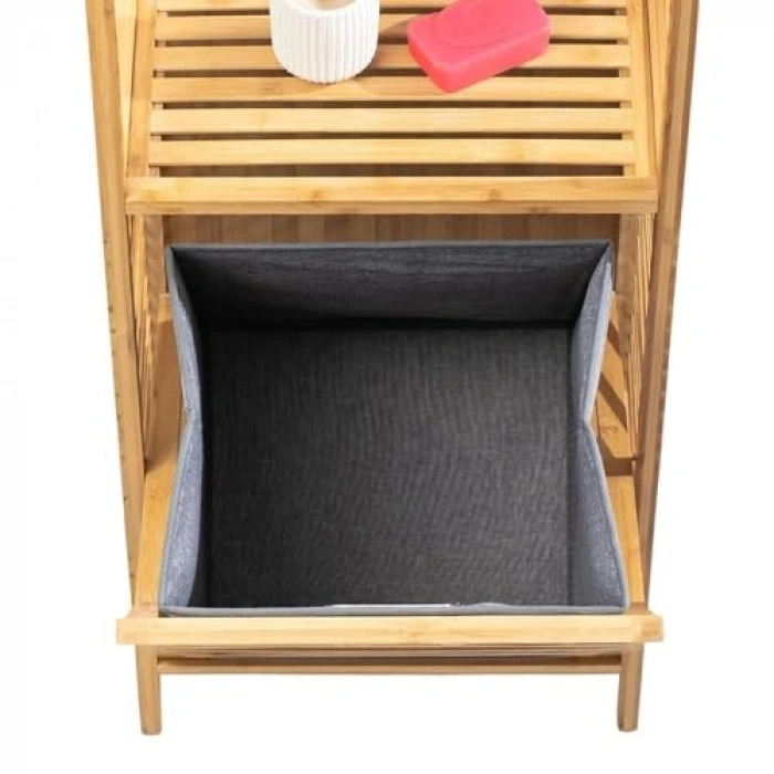 2 Raflı Bambu Banyo Dolabı, Çamaşır Sepeti