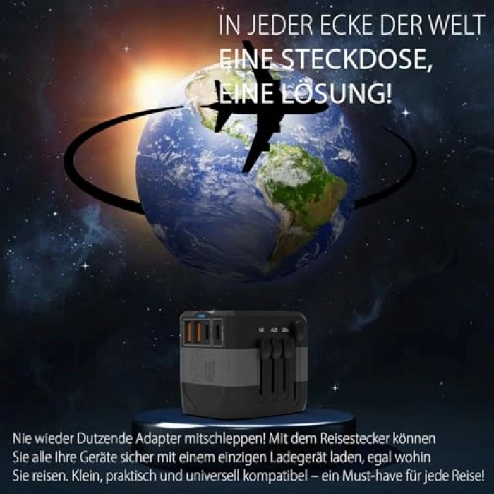 2 USB ve 2 Type-C Portlu Universal Seyahat Adaptörü, Hızlı Şarj Özelliği