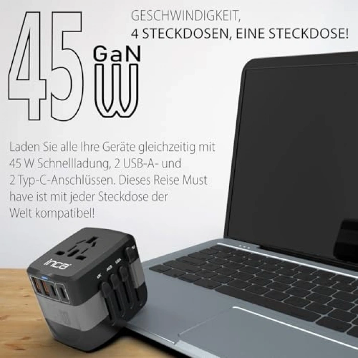 2 USB ve 2 Type-C Portlu Universal Seyahat Adaptörü, Hızlı Şarj Özelliği