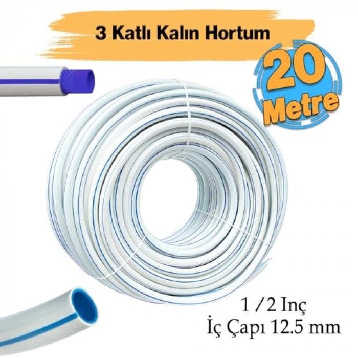 20 Metre Kalın 3 Katlı Bahçe Sulama Hortumu