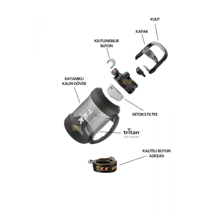 2000ml Pipetli Su Matarası, Kullanımı Kolay ve Boyun Askılı
