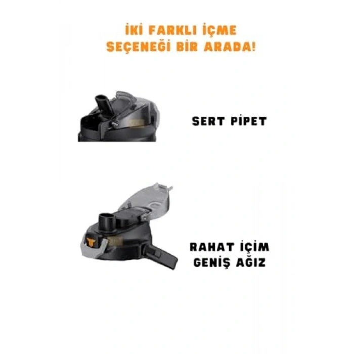 2000ml Pipetli Su Matarası, Kullanımı Kolay ve Boyun Askılı