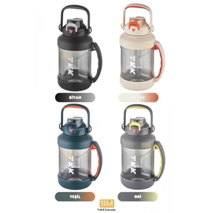 2000ml Pipetli Su Matarası, Kullanımı Kolay ve Boyun Askılı