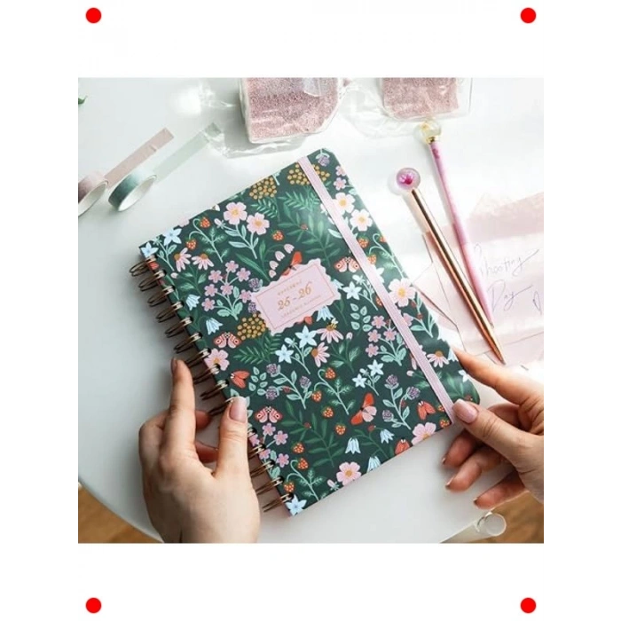 2025-2026 A5 Spiralli Çiçek Desenli Akademik Ajanda