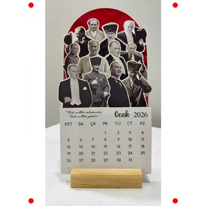 2026 Ahşap Standlı Milli Temalı Masa Takvimi