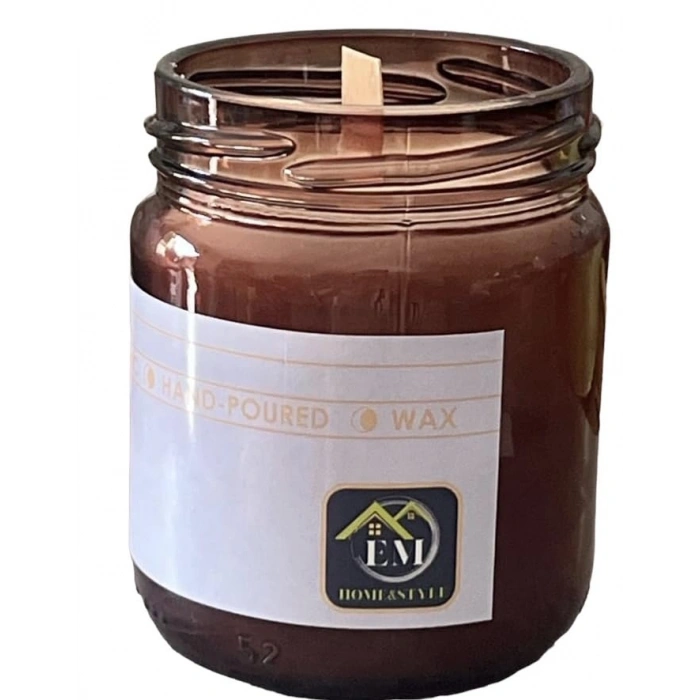 210 ml kapasiteli kavanoz mum, paçuli ve vanilya aromalı kokulu mum