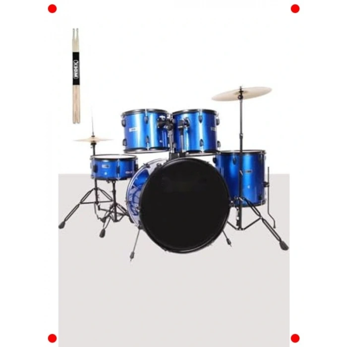 22 Akustik Davul Seti - Mavi (5 Parça)