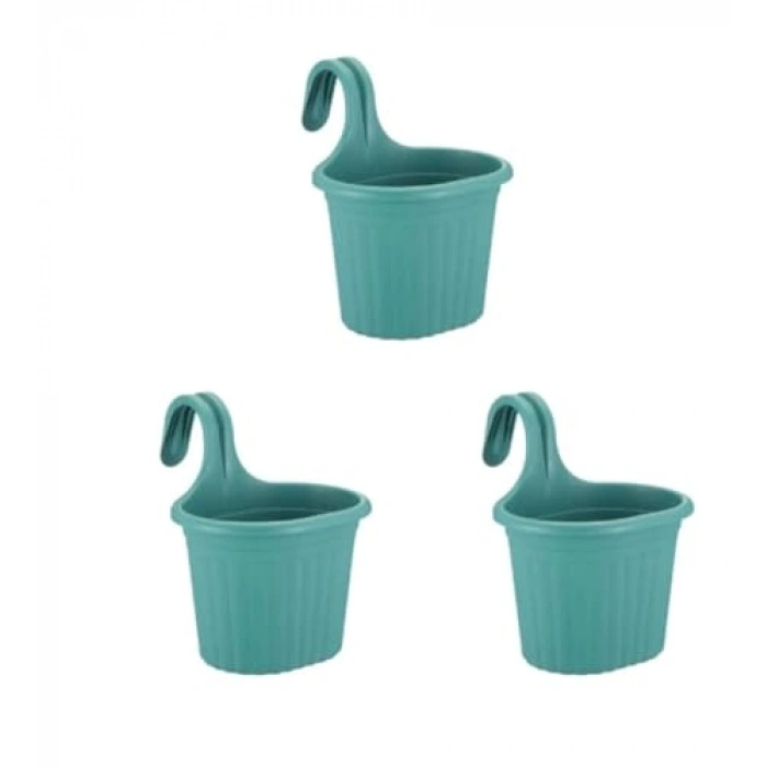 22,2 cm 3 Litre Askılı Balkon Saksıları, 3 Adet Yeşil