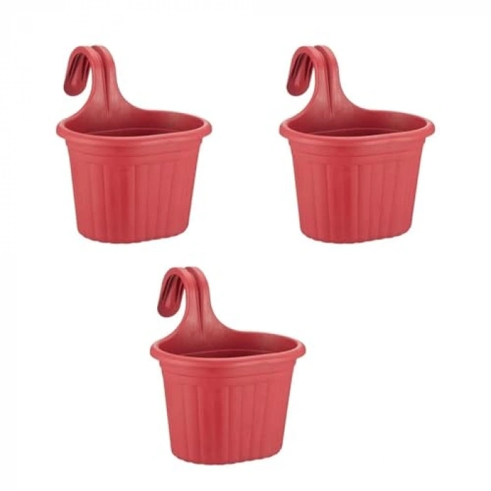 22,2 cm Askılı Balkon Saksı Seti, 3 Litre, 3 Adet Kırmızı