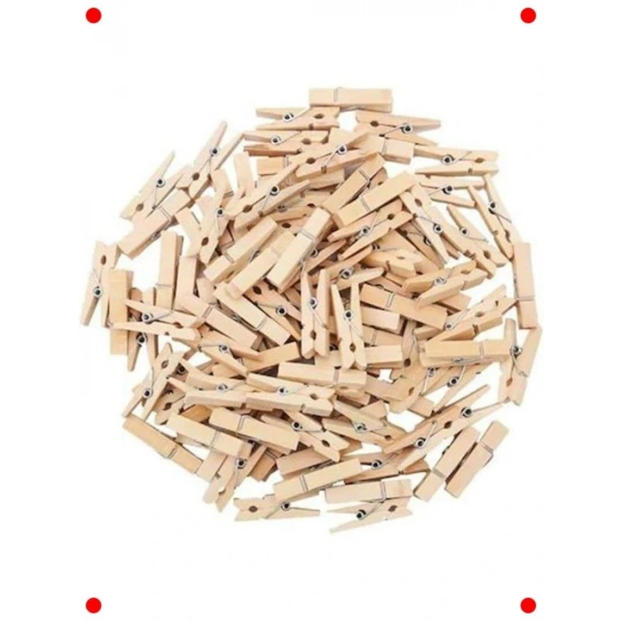 24 Adet Mini Ahşap Not Mandalı - Dekoratif