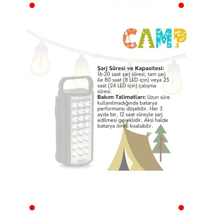 24 LED Taşınabilir Kamp Feneri & Işıldak