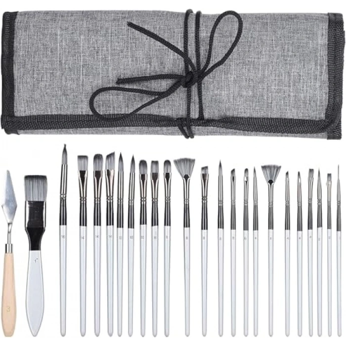 24 Parça Akrilik Fırça Seti, Kullanışlı Çanta ile