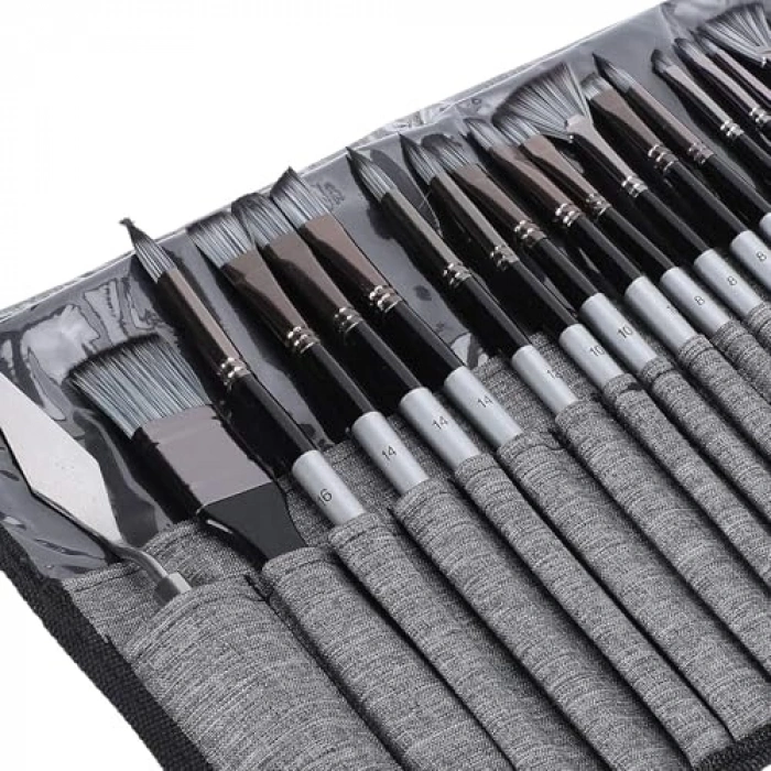 24 Parça Akrilik Fırça Seti, Kullanışlı Çanta ile