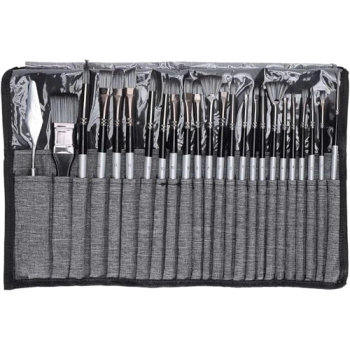 24 Parça Akrilik Fırça Seti, Kullanışlı Çanta ile